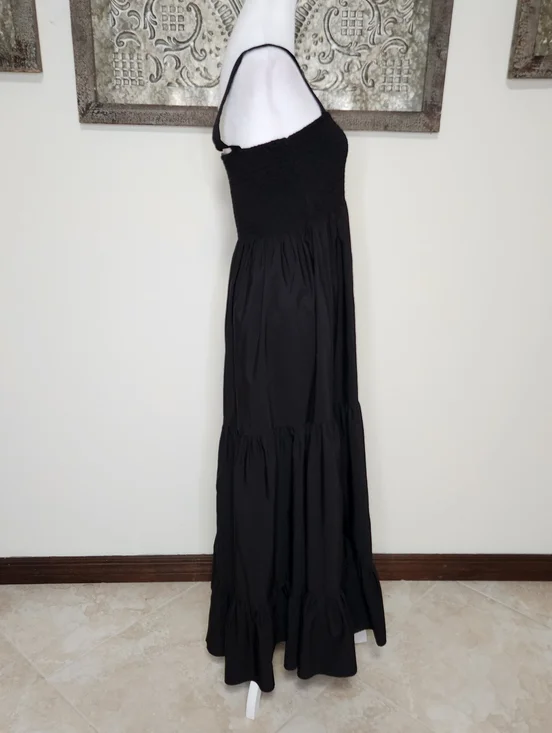 Zara Women's Black Smocked Bodice Sleeveless Tiered Maxi Dress Med Summer Casual - Picture 8 of 11